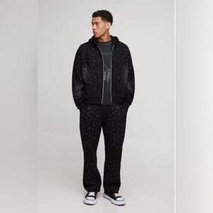 Black Oversized Rhinestone Hoodie